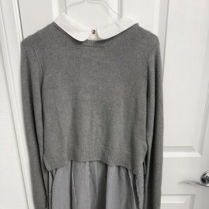 Seraphine Gray Knit Maternity Dress with White Collar